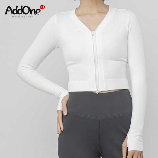 AddOne +1瑜伽普拉提运动大V领罗纹高弹短款拉链长袖外搭 商品图3