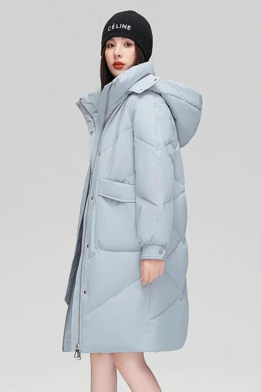 雪中飞 蓝色简约休闲中长款羽绒服外套 21682 商品图2