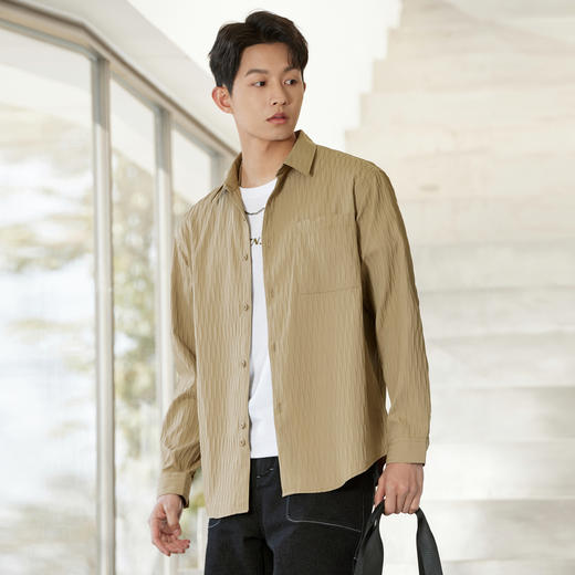 GXG男装【压褶工艺】春季时尚肌理感面料男款翻领长袖衬衫K&C 商品图5