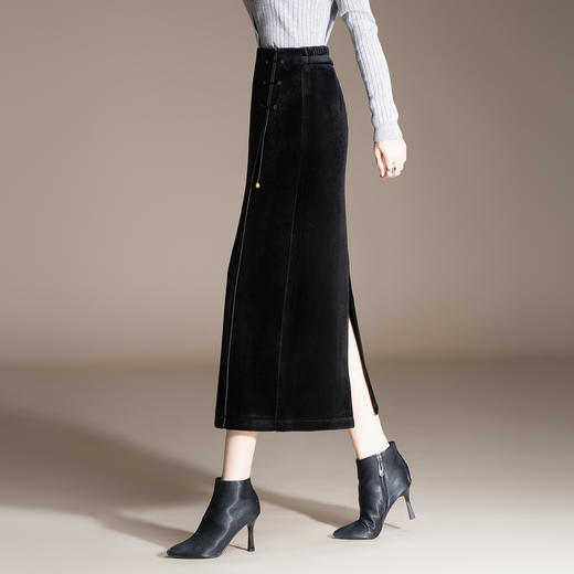 国风复古时尚半身裙垂坠感，修身直筒裙中长款开叉包臀裙MYX-KDFY-01257-L 商品图2