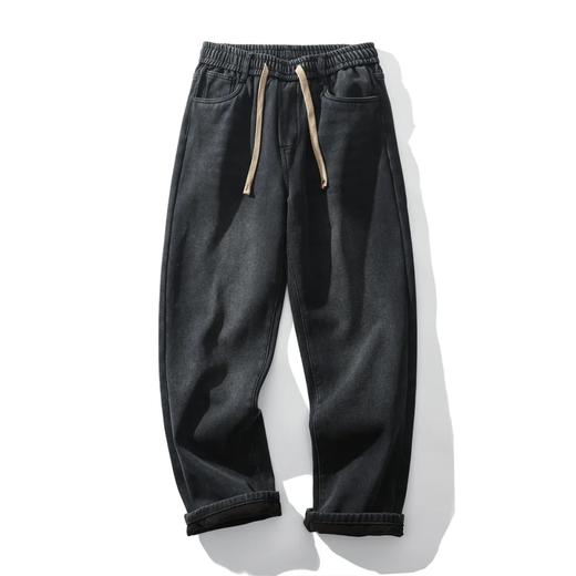 加绒 加厚牛仔裤秋冬季潮宽松直筒阔腿牛仔 长裤 商品图2