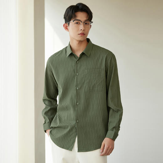 GXG男装【压褶工艺】春季时尚肌理感面料男款翻领长袖衬衫K&C 商品图8