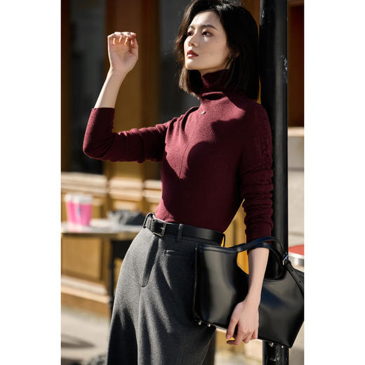 60支长纤维烫钻针织衫 米思阳2025冬季新款设计感软乎木耳边高领羊毛烫钻打底衫针织衫女5755 商品图0