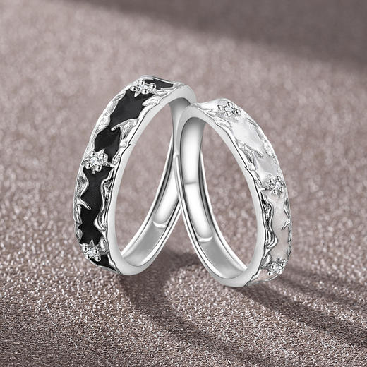 【999足银】KADER卡蒂罗 星月相伴情侣对戒 经典百搭简约风相伴一生男女友开口可调节素圈一对 梦幻灵动不规则纹理感设计 商品图5