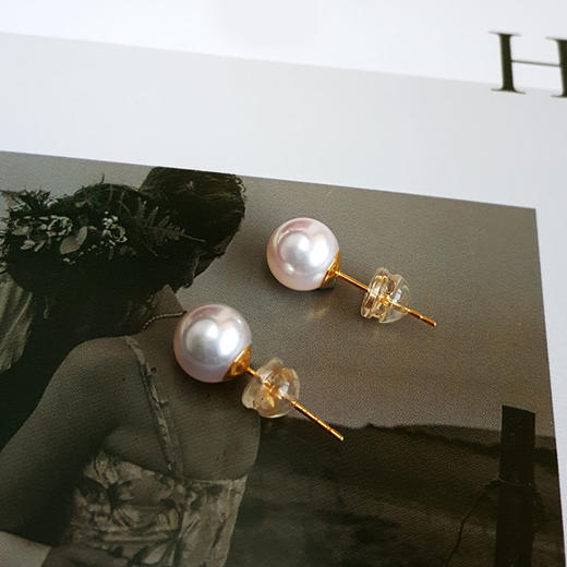 【天然正品】AU750黄金镶天然近完美约7.5MM极强光天女akoya海水珍珠耳钉7.5MM（皆取最大值）女士110925NJM12特价：1180 商品图5