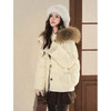 鹿向南「慵懒时光」90白鸭绒杏色羽绒服女冬季狐狸毛领连帽厚外套 商品缩略图0