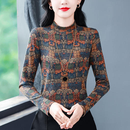 长袖印花T恤加绒加厚，打底上衣洋气内搭小衫KQL-644G9271 商品图3