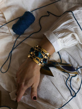 订购14周到｜AN-NEE-C5G-DECEMBRE-Noir-棕绿色 夏帕诺瓦 4cm 丝巾手镯［法国设计师］