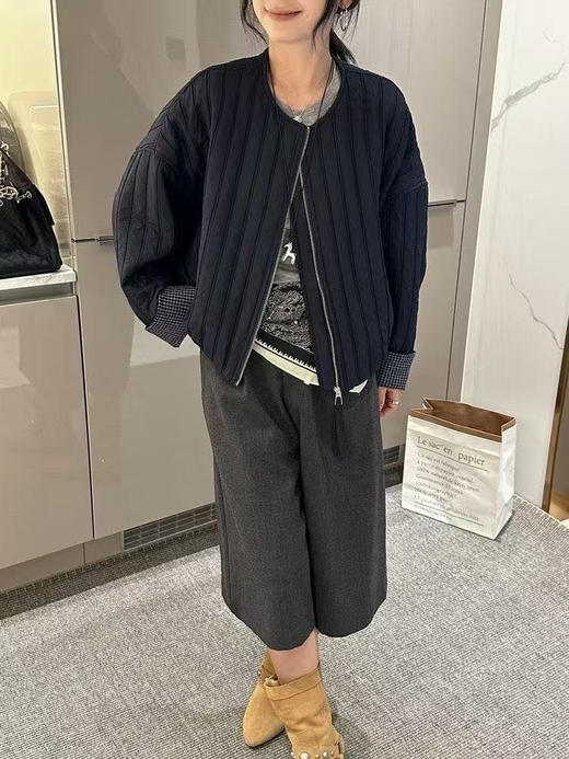 COICI格子卷边袖短款显瘦棉服 商品图5