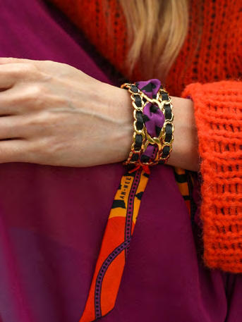 北京仓｜AN-NEE-C3G-DECEMBRE-NOIR-橘红色 夏帕诺瓦 2cm 丝巾手镯［法国设计师］ 商品图0