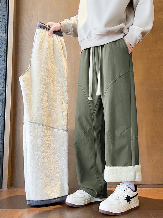 【GZ】无忧购羊羔绒裤子男士冬季加绒加厚卫裤宽松直筒休闲棉裤29179#（截单后5-7天发货） 商品图2