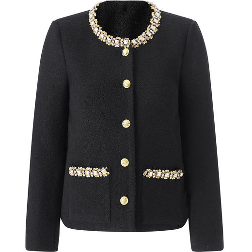 「高货wl」全新升级【铂金会员367/天猫499/差价132】(83917)洛诗琳肌理感混纺小香风外套2025秋冬气质圆领毛呢短外套 商品图2