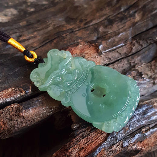 【天然正品】A货翡翠天然无杂裂冰种绿色瑞兽钱币造型翡翠（招财、平安）吊坠项链52.3*31.1*6.5MM（皆取最大值）中性121125NJS07 商品图6