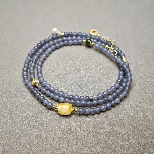 精美！和田玉青海料冰底烟紫4mm直径手串 1122-25 商品图0