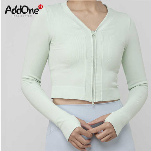 AddOne +1瑜伽普拉提运动大V领罗纹高弹短款拉链长袖外搭 商品图4
