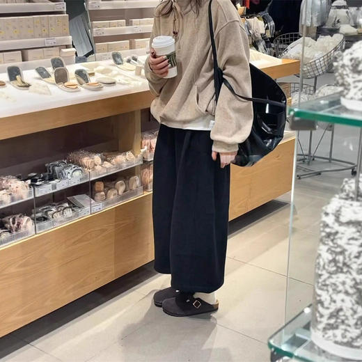 高级韩版！2025气质毛呢八分裤女秋冬厚款设计感百搭休闲松紧阔腿直筒裤！ 商品图0