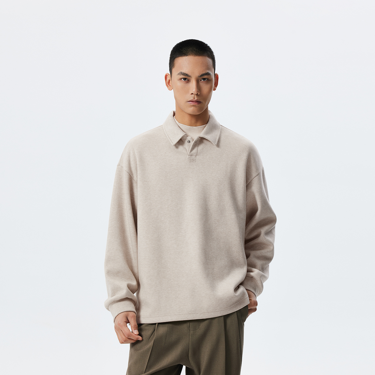 CHINISM赤尘 easy系列 仿毛织POLO领卫衣男秋季套头磨毛翻领上衣