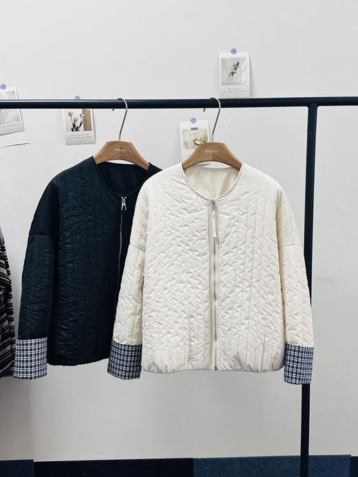 COICI格子卷边袖短款显瘦棉服 商品图7