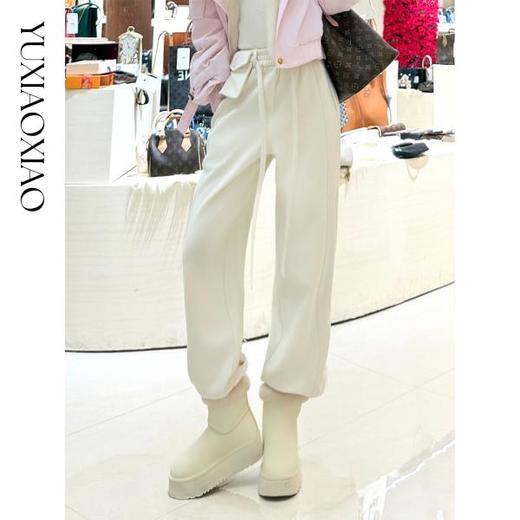 余潇潇【恋冬环游】含桑蚕丝加绒保暖时尚针织松紧收口休闲萝卜裤 商品图3