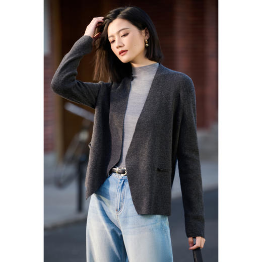 剩S/M/XL/XXL 简练静奢系列 定纺26支100%绵羊毛 米思阳软糯气质百搭针织开衫女  3色可选2094 商品图6