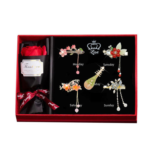 六鑫珠宝 玫瑰花发夹精致侧边刘海一字夹花朵发饰  商品图4