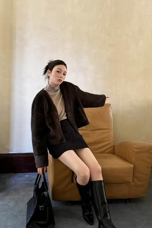 ELLA JADE 纯色高级感简约皮草毛绒外套 21316 商品图1