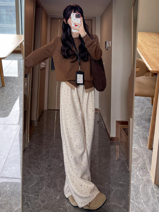 【YW】无忧购冬季加绒休闲舒适糯米圆点阔腿裤 H-1575（截单后3-5天发货） 商品图3