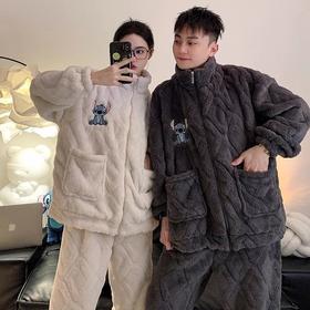 珊瑚绒情侣睡衣男女秋冬季加厚加绒法兰绒半高领家居服可外穿女