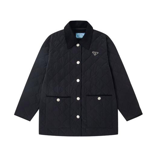 谱拉达新款翻领灯芯绒菱格轻薄小棉服情侣款外套上衣 商品图4