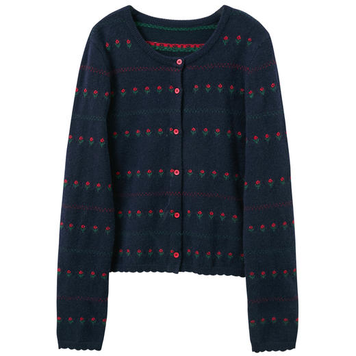 三彩2025冬季新款花朵针织衫圆领毛衫开衫休闲简约长袖M 商品图4