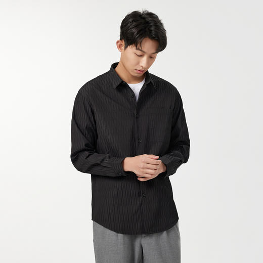 GXG男装【压褶工艺】春季时尚肌理感面料男款翻领长袖衬衫K&C 商品图1