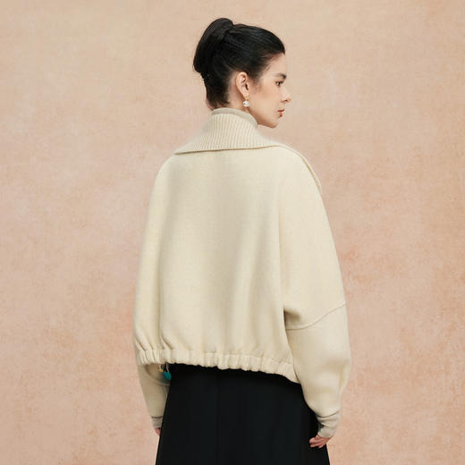 QH943斯尔丽25新款时尚减龄混色拼针织领小个子短款羊毛大衣 商品图1