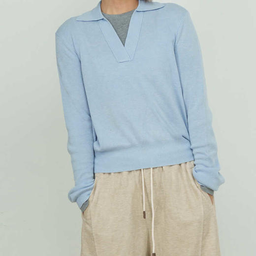 AddOne+1New早秋休闲日常翻领假两件针织衫长袖混纺羊毛柔软 商品图2