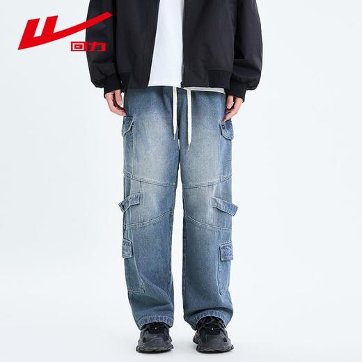 回力工装牛仔裤男2025春秋新款美式高街阔腿休闲裤宽松直筒长裤子 商品图3