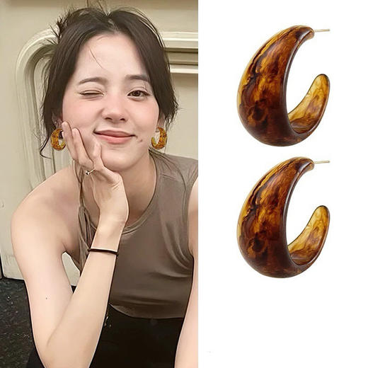 复古树脂晕染C行吊坠耳钉-纪念日百货门店同款166545959 商品图0