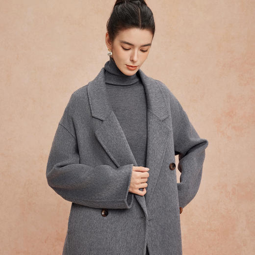 QH940斯尔丽2025新款西装领松弛感老钱风气质廓形百搭双面呢羊毛大衣 商品图7