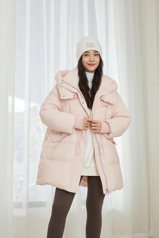 Le Malene 粉色甜美温柔连帽中长款羽绒服 21117 商品图1
