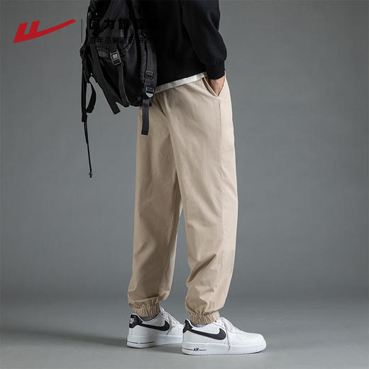回力休闲裤男士2025春夏款纯棉百搭束脚裤高街九分裤子黑色工装裤 商品图3