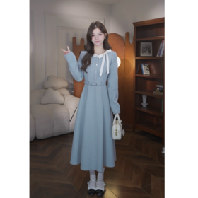 鹿向南「零温落雪」秋冬新款韩系显瘦气质原创小众设计感连衣裙女