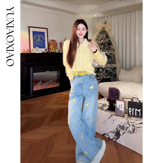 余潇潇【绒绒暖阳】100绵羊毛可拆卸娃娃领甜美舒适拉绒开衫毛衣 商品图4