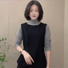 A8-1175 半高领假两件拼色T恤衫秋冬款休闲宽松女装减龄设计感打底衫上衣 商品缩略图2
