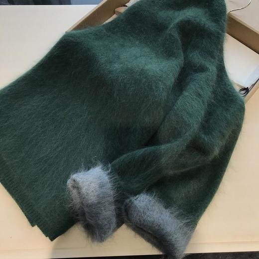 暗松绿！清冷又高级，体感绝了~2025羊绒羊毛拉绒双色针织毛衣！ 商品图2