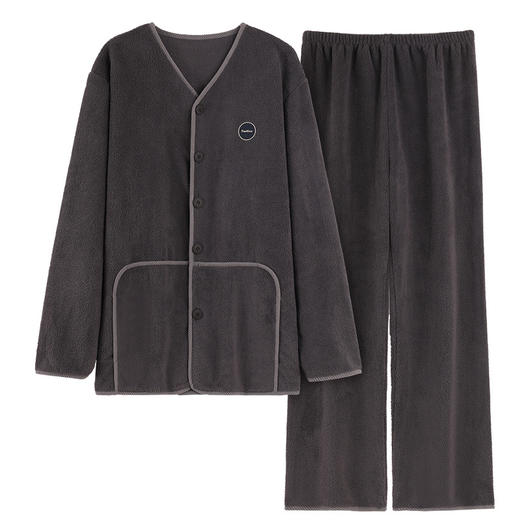 秋冬男士珊瑚绒睡衣 简约休闲保暖睡衣家居服套装 商品图8