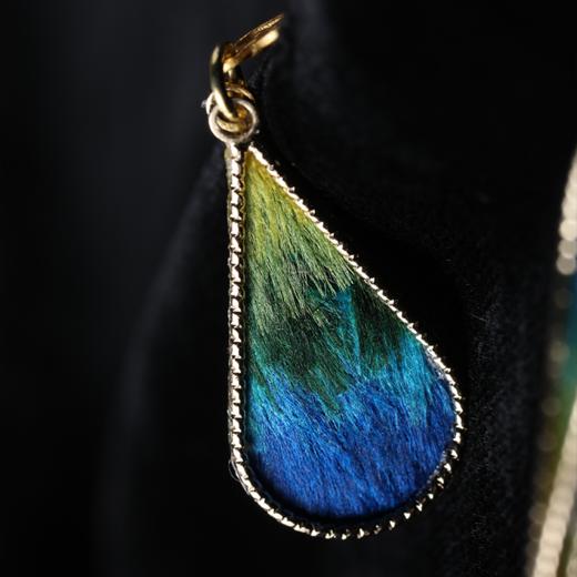 【林栖设计小店】（耳钩990银）东阳孔雀色青绿渐变绒花耳环LX11025001（预售10天） 商品图1