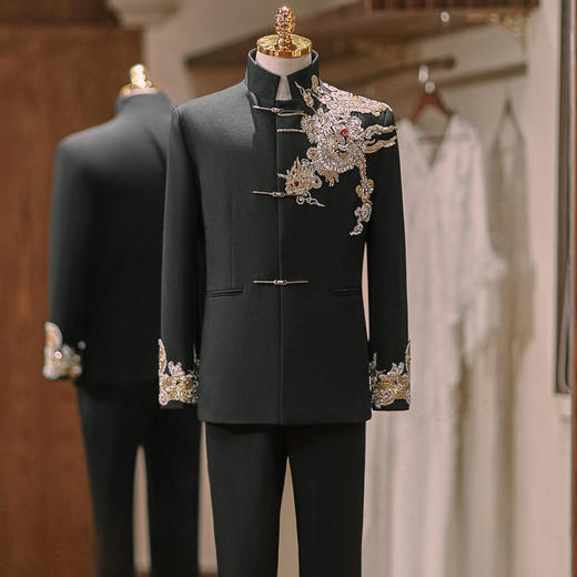 珠绣中山装套装男新中式结婚新郎服接亲唐装订婚敬酒礼服2025秋季 商品图0