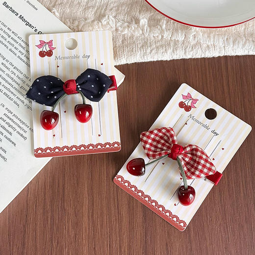 甜美精致樱桃蝴蝶结发夹-纪念日百货门店同款167748715 商品图0