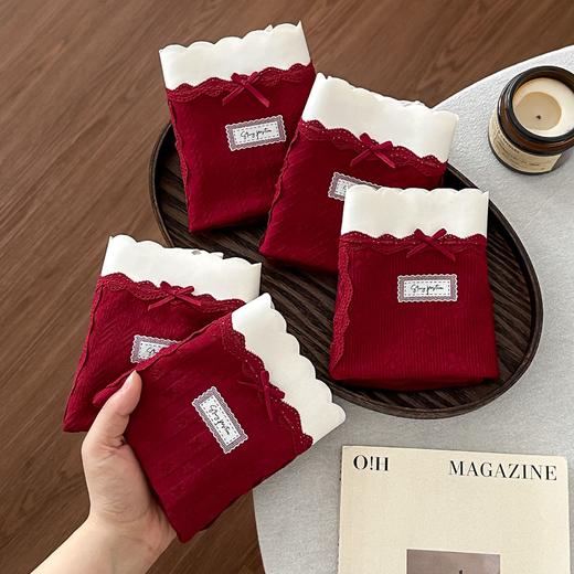 超值三条装！【穿红转运❗️好运随身】9854#甜酷风本命红喜庆少女内裤提花高腰收腹10A抑菌纯棉裆三角裤。ja 商品图1