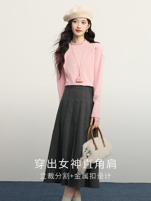 【周四狂欢价】熙世界双面德绒半高领打底衫套头秋冬显瘦修身洋气内搭T恤上衣 商品图2