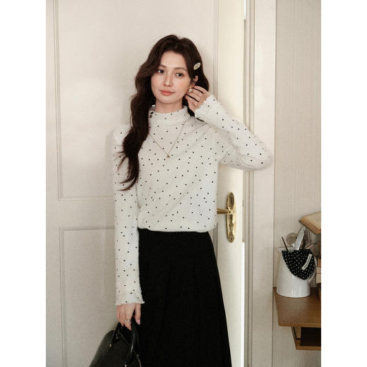 鹿向南「绒点絮语」杏色波点显瘦打底针织衫女秋冬半高领长袖上衣 商品图3