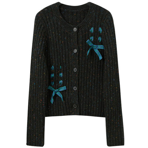 三彩2025冬季新款蝴蝶结针织衫开衫毛衫外套短款圆领修身显瘦M 商品图4